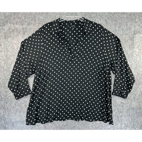 Torrid Polka Dot Top Sheer Size 5 Black High Low Hem V-Neck 3/4 Sleeve - Picture 1 of 10